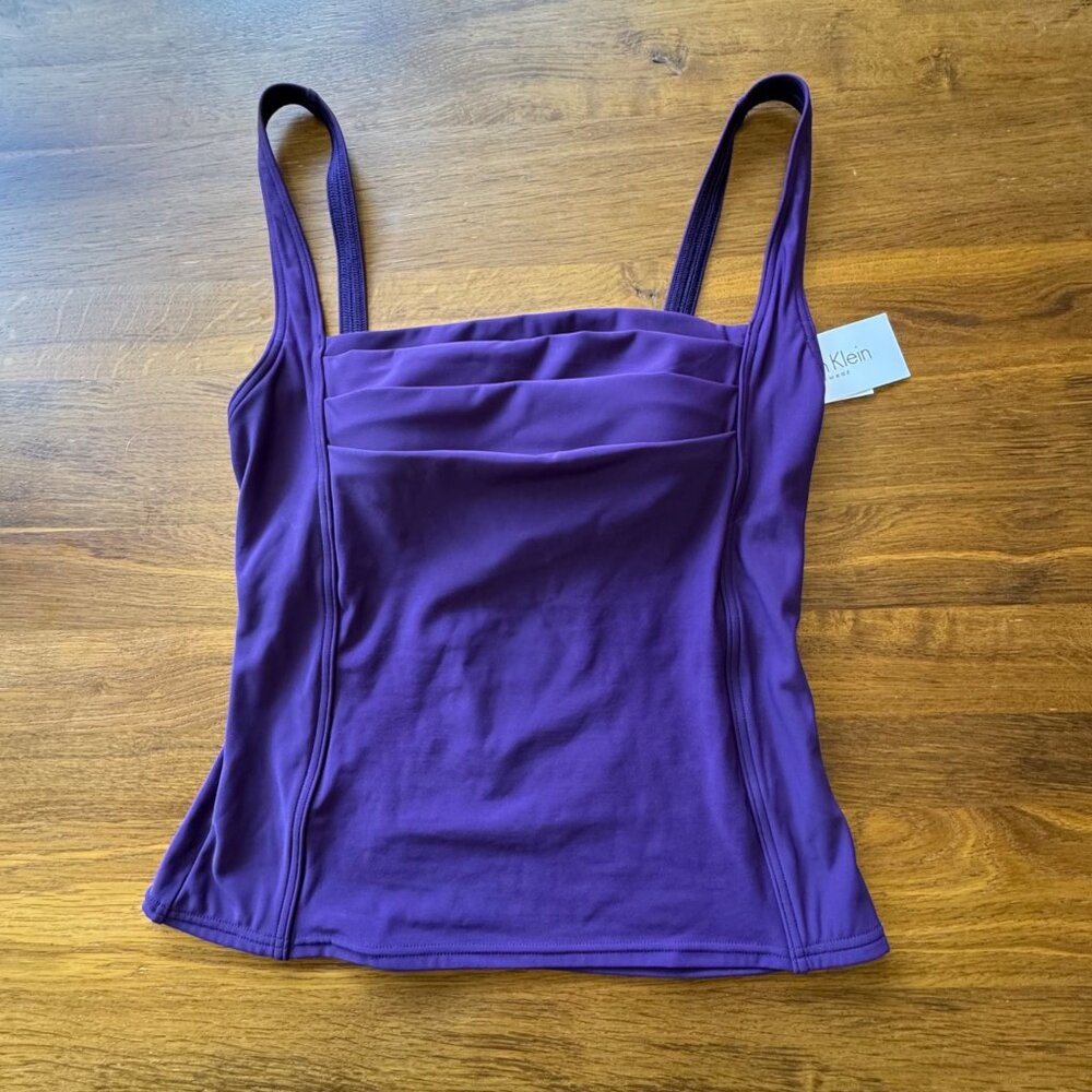 CALVIN KLEIN Tankini Swimsuit Set Womens 12 NEW Purple Two Piece Tank Bikini NWT - Picture 2 of 14